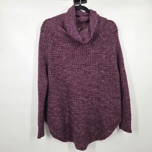 Free People Dylan Purple Tweedy Cowl Neck Chunky Sweater Size XS Cozy Oversize